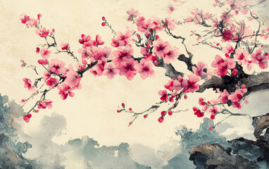 Traditional Chinese style of minimalist landscape painting art background