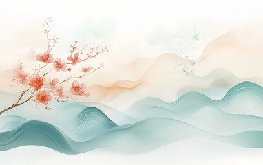 Traditional Chinese style of minimalist landscape painting art background