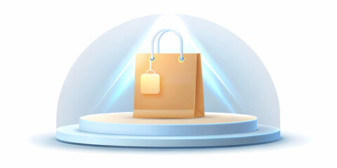 Fototapeta premium Minimalist Flat Cyber Monday Shopping Bag and Sale Tag Podium Design with Copy Space for Promotions and Discounts - Perfect for Eye-Catching Banners