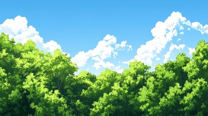 Obraz premium A serene nature background with lush green trees and a clear blue sky, perfect for creating a calming and beautiful natural atmosphere