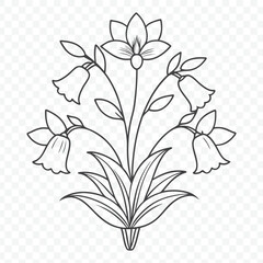 Floral Bunch with Bellflower Botanical Illustration in Detailed Line Art Vector Design