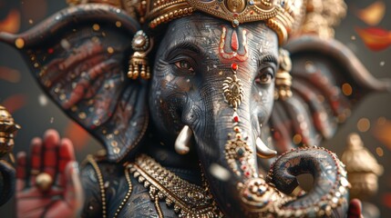Detailed Close-Up of Lord Ganesha Sculpture