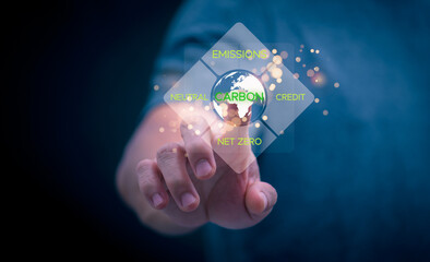 Ideas for reducing carbon emissions that cause global climate change Businessman shows rising global temperature causing the earth to melt. To be aware of the dangers of increased temperatures