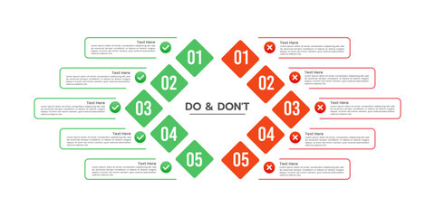 Do's and Don'ts or Pros and Cons. Infographic arrow design. Infographic comparison table. Business presentation,  VS, Versus, Comparison. Vector illustration.