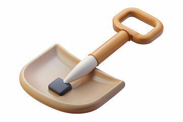 3D Snow Shovel Icon with Wooden Handle Isolated on White Background - Simple, Clean Design Ideal for Winter Task Infographics and Outdoor Product Promotions