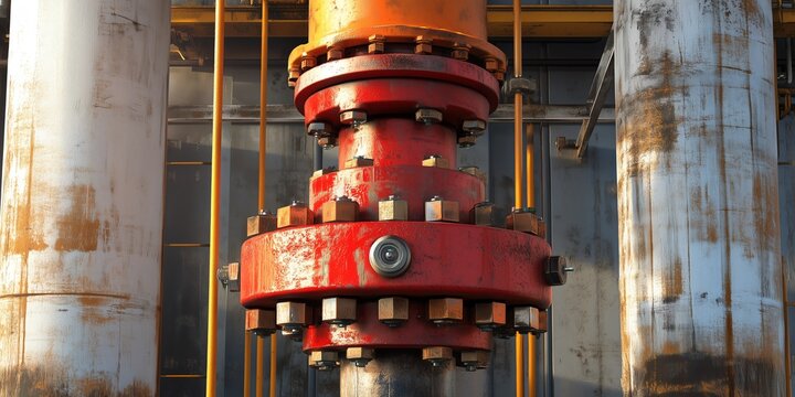 Close-Up of a Subsea Blowout Preventer (BOP) Attached to Offshore Drilling Equipment for Well Control and Safety