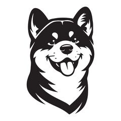 Akita Dog Face Clipart Design - Dog Head Logo - Akita Vector illustration in black and white
