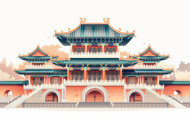 Naklejka premium Chinese traditional ancient architecture art illustration