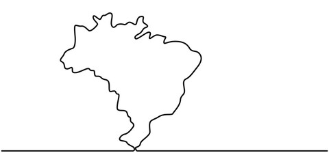 Brazil silhouette one line continuous drawing. Brazil country silhouette continuous one line illustration. Vector minimalist linear illustration, Brazil outline map made from a single line