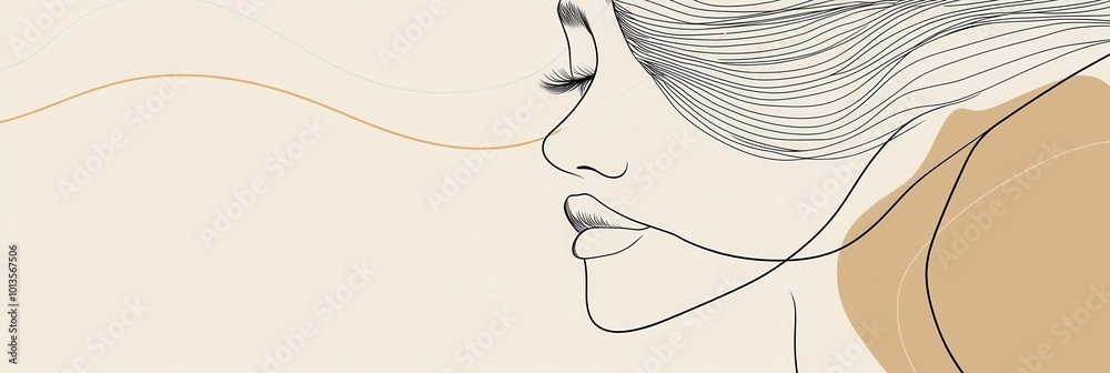 Poster The artwork showcases an elegant outline of a female face, defined by flowing lines and soft curves against a neutral backdrop. Generative AI
