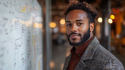 Engaged professional brainstorming innovative solutions in a modern collaborative workspace.