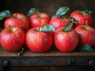 stunning composition of fresh apples artfully arranged on a wooden table showcasing vibrant colors and textures perfect for advertising and culinary inspiration