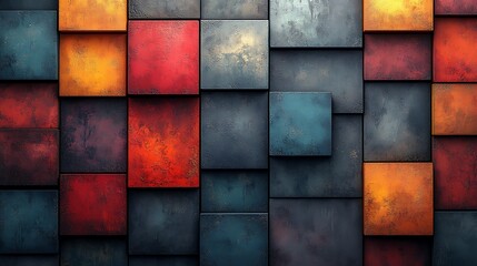 Fototapeta premium Vibrant geometric pattern of textured tiles in rich colors expressing modern artistic design