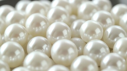 Many white perfect pearls background. Macro. Close-up.