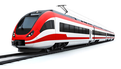 Fototapeta premium Modern HighSpeed Passenger Train on Tracks Isolated on White Background design