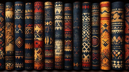 A Captivating Collection of Ethnic Tribal Patterns on Colorful Textile Rolls in Rich Detail