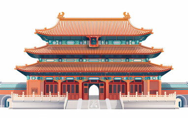 Chinese traditional ancient architecture art illustration