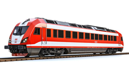 Obraz premium Modern HighSpeed Passenger Train on Tracks Isolated on White Background design