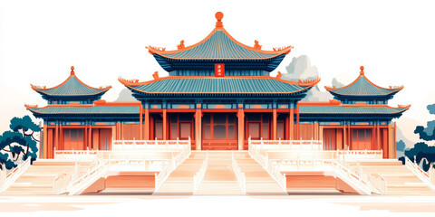 Fototapeta premium Chinese traditional ancient architecture art illustration