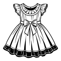 Girls dress design with Frills flat sketch fashion illustration vector template with front and back view, Toddler baby girl dress frock