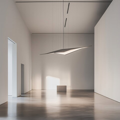 Fototapeta premium Contemporary light fixture with angular design in an open, empty room with white walls