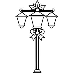 Festive Lamppost with Garland and Bow Vector Design