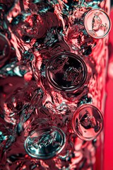 Closeup of Reflective Coins in Red Liquid