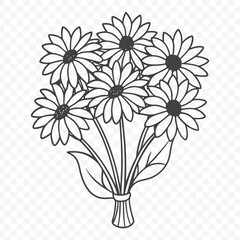 Floral Bunch Featuring Black Eyed Susan Line Art Vector Illustration of Detailed Flower Arrangement