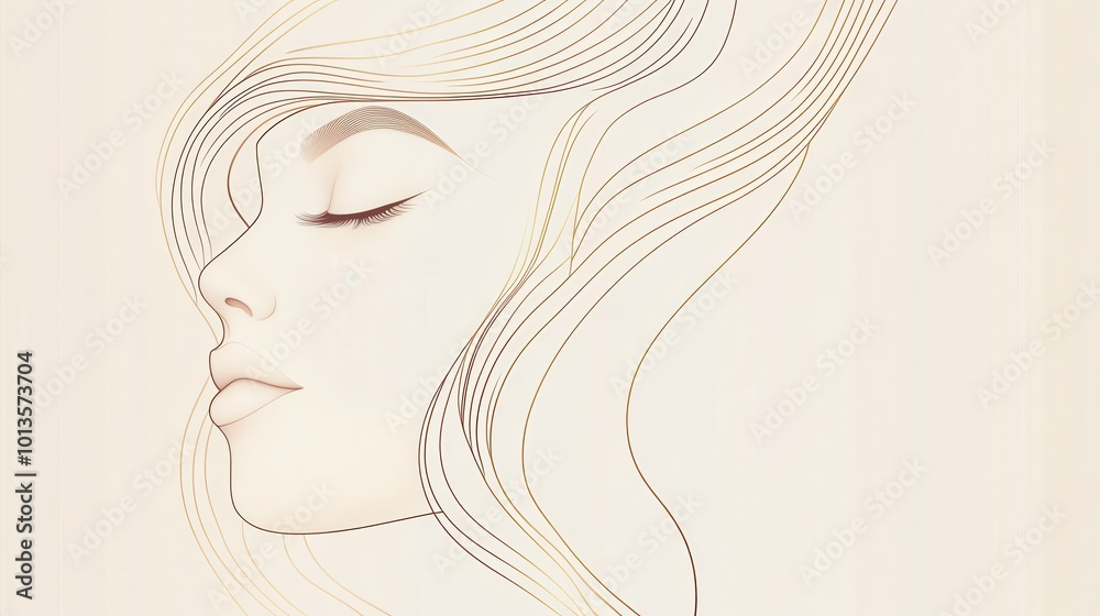 Aufkleber the artwork features flowing lines that elegantly form the outline of a serene female face with clos
