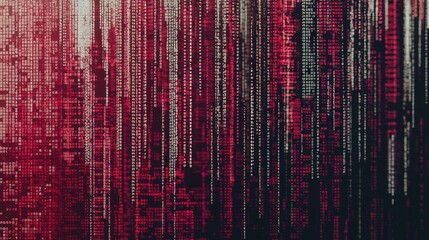Abstract digital code with red and white text flowing down a black background