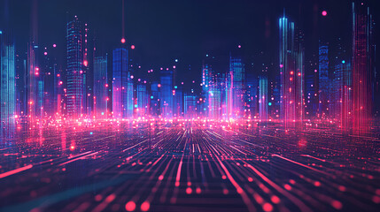 Obraz premium Smart city and abstract dot point connect with gradient line and aesthetic Intricate wave line design, big data connection technology concept 