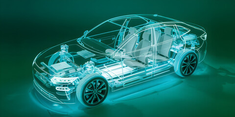 Transparent Blue Illuminated Car Model Display