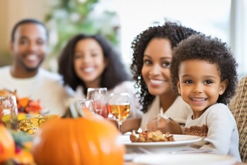 A family enjoying a Thanksgiving brunch. 