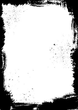 Old grunge frame border texture, paint brush stroke black frame, halloween horror template.