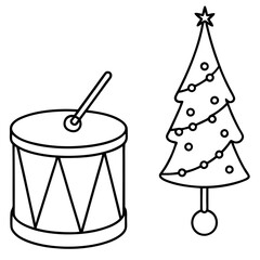Christmas Toy Drum and Drumsticks Vector Art