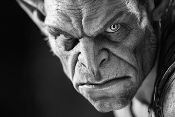 Obraz premium Goblin Expressing Emotions in a Close-Up Portrait, Showcasing Detailed Facial Features and Intensity