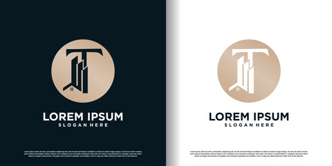 Building logo design template with initial T concept premium vector
