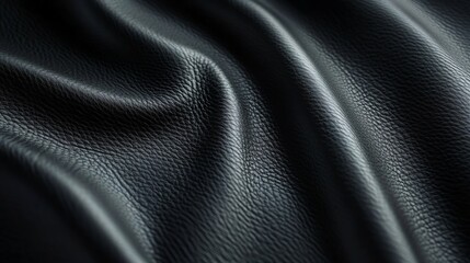 Obraz premium Close-up of textured black leather with soft folds.