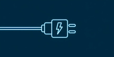 Stylized Neon Electric Plug on Blue Background