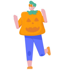 Wearing Halloween Costume Pumpkin
