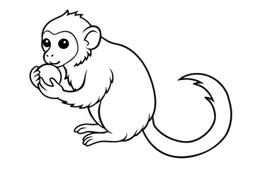Vector Illustration of a Playful Small Tamarin Monkey with Fresh Fruit
