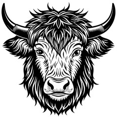 Hand drawn vector illustration of a cute yak face in a flower crown, with lettering quote Spring Is Here. Isolated objects on white. Scandinavian style flat design.