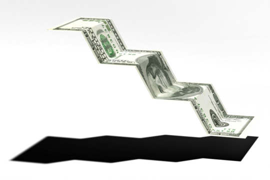 A 100 dollar bill being folded like a graph bar - concept for inflation or price hikes or devaluation of the dollar - sharp shadow, illustration style. Transparent background - Powered by Adobe