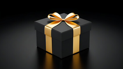 Obraz premium rendering black gift box golden bow sleek black background