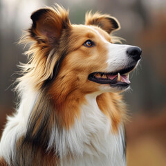Beautiful collie dog with lush fur and attentive expression in natural outdoor setting