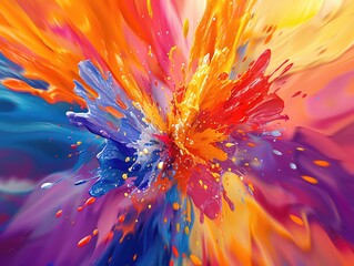 Obraz premium Vibrant explosion of colors creates an abstract, dynamic effect, perfect for artistic projects and creative backgrounds.
