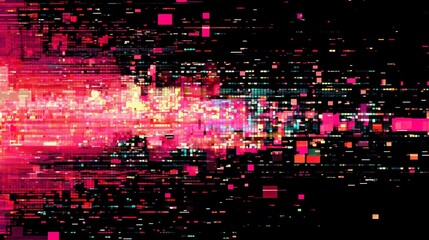Abstract digital art with pink and yellow rectangles on black background