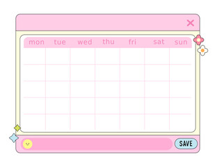 Cute blank monthly planner calendar decorated with flowers and sparkles in soft pastel pink color vector design