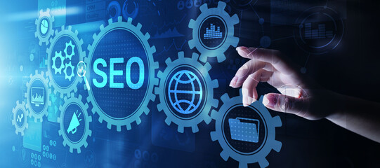 SEO - Search engine optimisation, Digital Internet marketing concept on virtual screen.