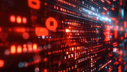 Abstract digital background with red lines and data patterns.